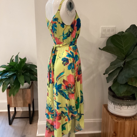 NWT MSK Womens Wide Leg Floral Romper Jumpsuit Dress Lime/ Muilticolored Sz S - Picture 6 of 15